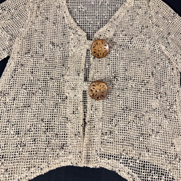 Nina Leonard Womens Small Cream Black Open Knit Cardigan Slub Sweater Size Small - Picture 3 of 7